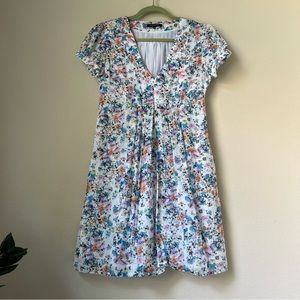 Patrizia Pepe White Mini Dress in Wildflower Garden Floral Print, size S
